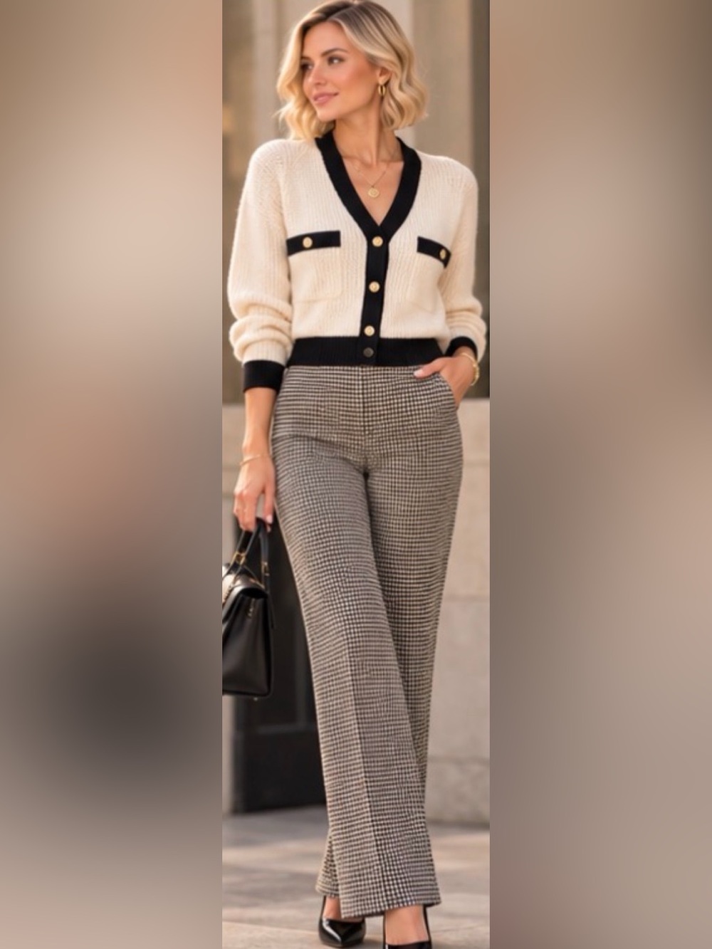 Ann Taylor Houndstooth Wide-Leg Pants sz 8